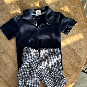 Crazy 8 Navy Top and Checkered Bottom Set